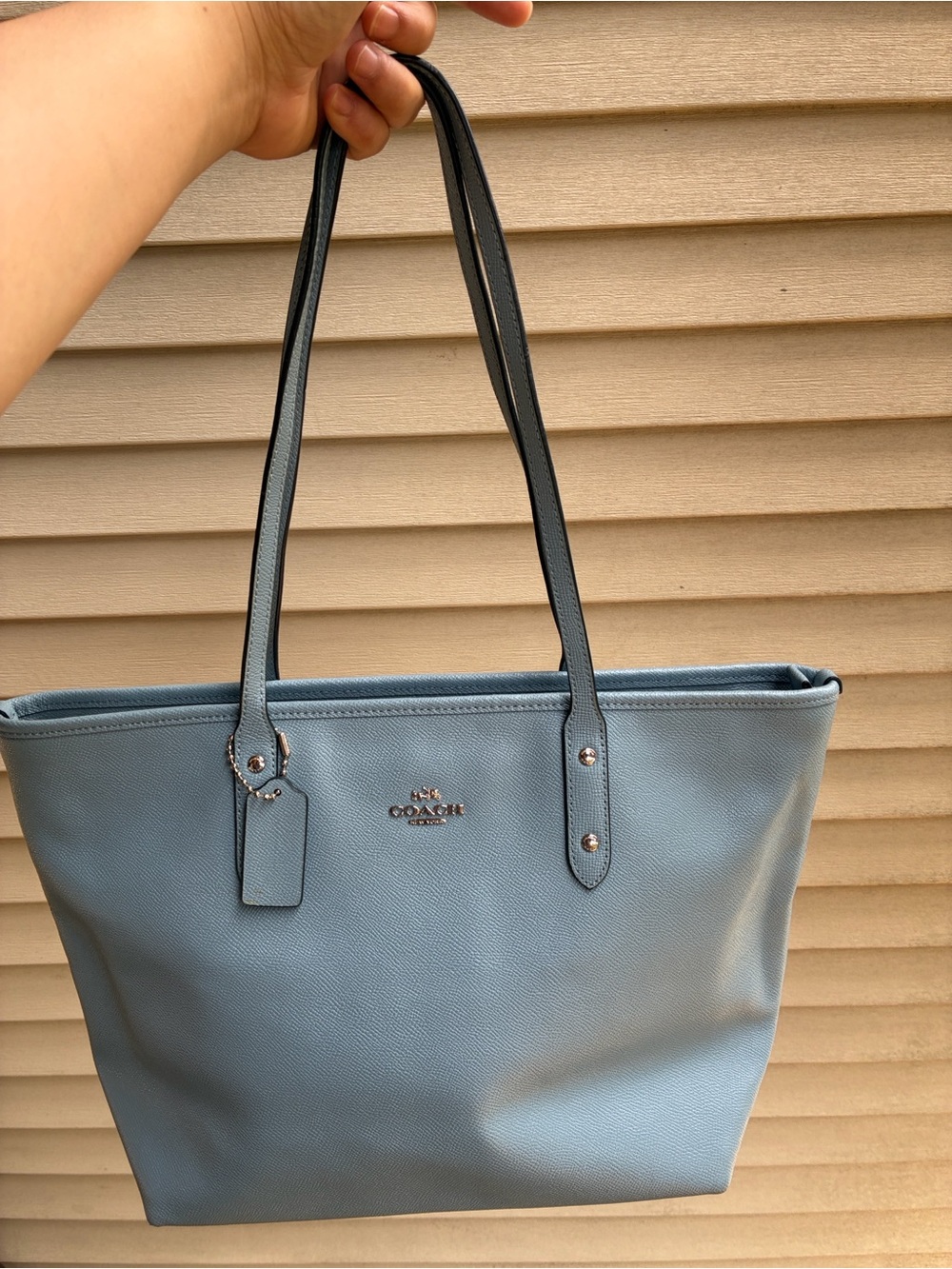 Coach Dusty Blue Leather Tote with Long Shoulder Straps